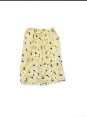 Vintage Yellow Floral Button-Front Midi Skirt with Waist Tie